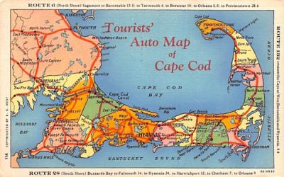Tourists' Auto Map of Cape Cod Massachusetts Postcard