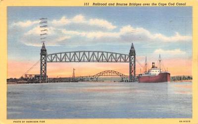 Railroad & Bourne Bridges over the Cape Cod Canal Massachusetts Postcard