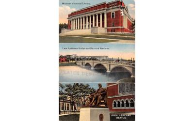 Widener Memorial Library, Lars Anderson Bridge & Harvard Stadium, John Harvard Statue Cambridge, Massachusetts Postcard