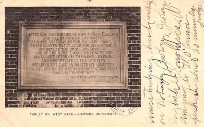 Tablet of West Gate Cambridge, Massachusetts Postcard