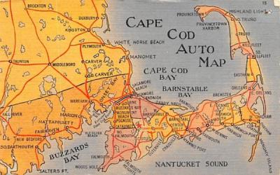 Map of Cape Cod Auto Map Massachusetts Postcard