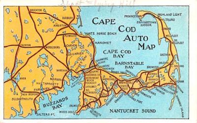 Cape Cod Auto Map Massachusetts Postcard