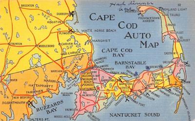 Cape Cod Auto Map Massachusetts Postcard