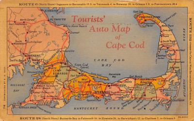 Tourists' Auto Map on Cape Cod Massachusetts Postcard