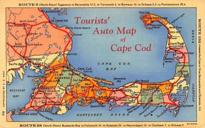 Tourists' Auto Map on Cape Cod Massachusetts Postcard
