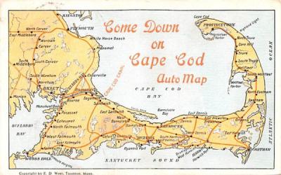 Come Down on Cape Cod Auto Map Massachusetts Postcard