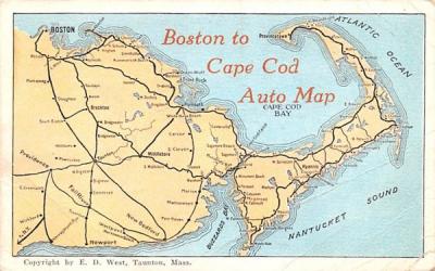 Boston to Cape Cod Auto Map Massachusetts Postcard