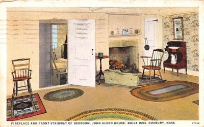 Fireplace & Fornt Stairway of Bedroom Duxbury, Massachusetts Postcard