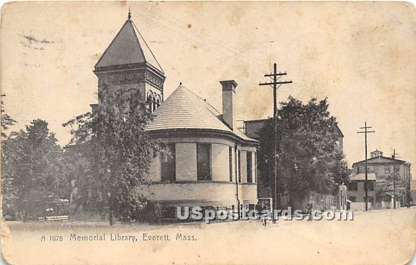 Memorial Library - Everett, Massachusetts MA Postcard