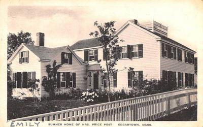 Summer Home of Mrs. Price Post Edgartown, Massachusetts Postcard