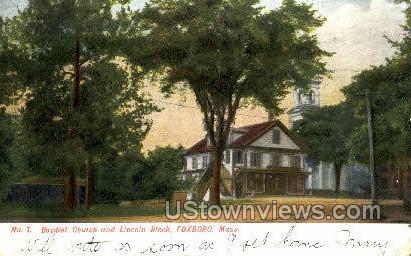 Baptist Church & Lincoln Block - Foxboro, Massachusetts MA Postcard