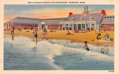 Falmouth Beach & Bathhouses Massachusetts Postcard