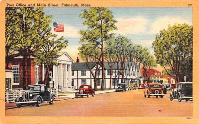 Post Office & Main Street Falmouth, Massachusetts Postcard
