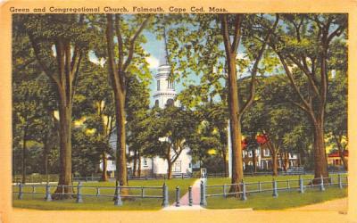 Green & Congregational Church Falmouth, Massachusetts Postcard