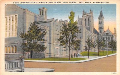 First Congregational Church & Durfee High School Fall River, Massachusetts Postcard