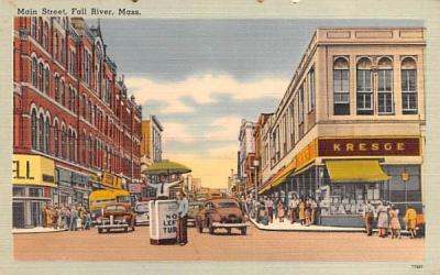 Main Street Fall River, Massachusetts Postcard