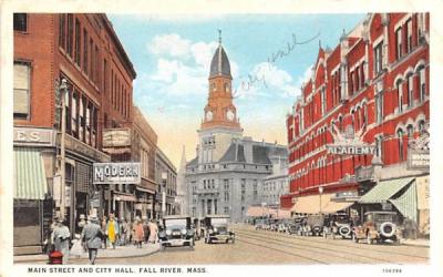 Main Street & City Hall Fall River, Massachusetts Postcard