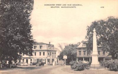 Worcester Street & War Memorial Grafton, Massachusetts Postcard