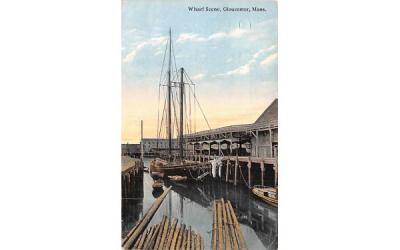 Wharf Scene Gloucester, Massachusetts Postcard