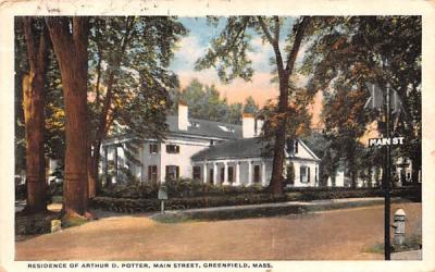 Residence of Arthur D. Potter Greenfield, Massachusetts Postcard