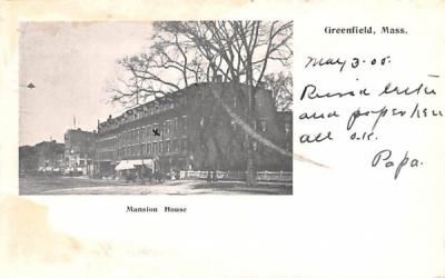 Mansion House Greenfield, Massachusetts Postcard