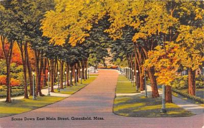Scene Down East Main Street Greenfield, Massachusetts Postcard
