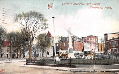 Soldier's Monument & SquareLeominster, Massachusetts Postcard