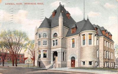 Memorial Hall Lowell, Massachusetts Postcard