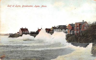 Surf at Lynn Breakwater Massachusetts Postcard