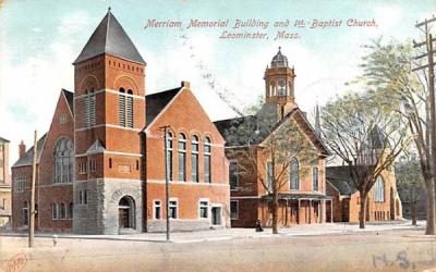 Merriam Memorial Building & 1st Baptist Church Leominster, Massachusetts Postcard
