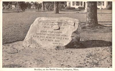 Boulder on the Battle Green Lexington, Massachusetts Postcard