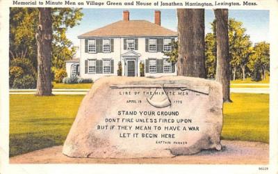 Memorial to Minute Men of Village Green Lexington, Massachusetts Postcard