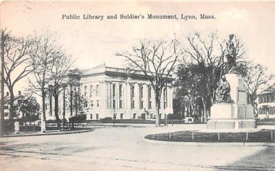Public Library & Soldier's Monument Lynn, Massachusetts Postcard