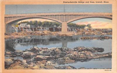 Pawtucketville Bridge & Dam Lowell, Massachusetts Postcard