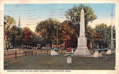 Monument Park & Soldier's Monument Leominster, Massachusetts Postcard