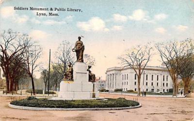 Soldiers Monument & Public Library Lynn, Massachusetts Postcard