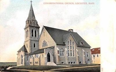 Congregational Church  Leicester, Massachusetts Postcard
