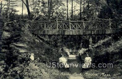 Rustic Bridge, Pine Banks Park - Malden, Massachusetts MA Postcard