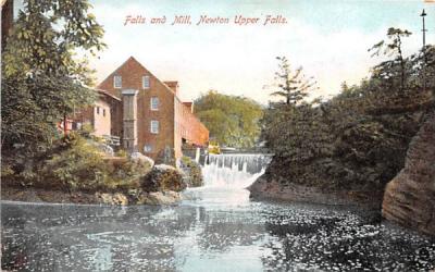 Falls & Mill Newton Upper Falls, Massachusetts Postcard