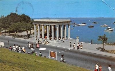 Plymouth Rock & Portico with Harbor in Background Massachusetts Postcard
