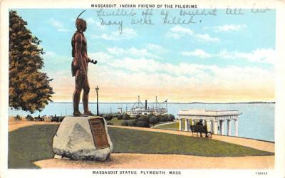 Massasiot Statue Plymouth, Massachusetts Postcard