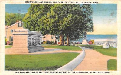Sarcophagus & English Linden Trees Plymouth, Massachusetts Postcard