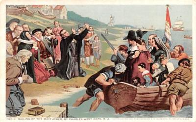 Sailing of the Mayflower  Plymouth, Massachusetts Postcard