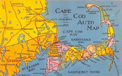 Cape Cod Auto Map Provincetown, Massachusetts Postcard