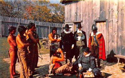 The Pilgrims & their Indian Neighbors in the Spring Plymouth, Massachusetts Postcard