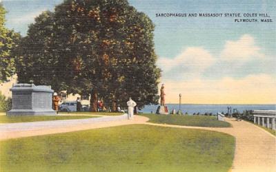 Sarcophagus & Massasoit Statue Plymouth, Massachusetts Postcard