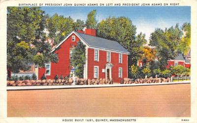 Birthplace of President John Quincy Adams on left Massachusetts Postcard