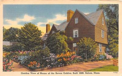 Garden View of House of Seven Gables Salem, Massachusetts Postcard
