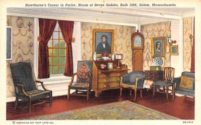 Hawthorne's Corner in Parlor Salem, Massachusetts Postcard