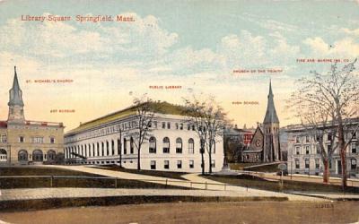 Library Square Springfield, Massachusetts Postcard